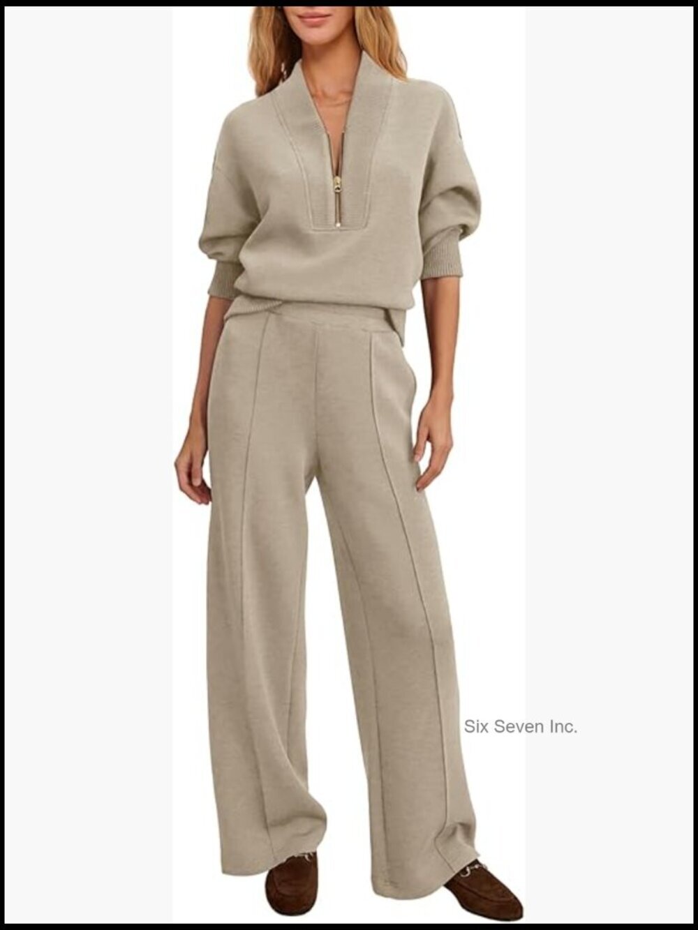2 Piece Sweatsuit Set Half Zip Pullover Wide Leg Pants Lounge Sets